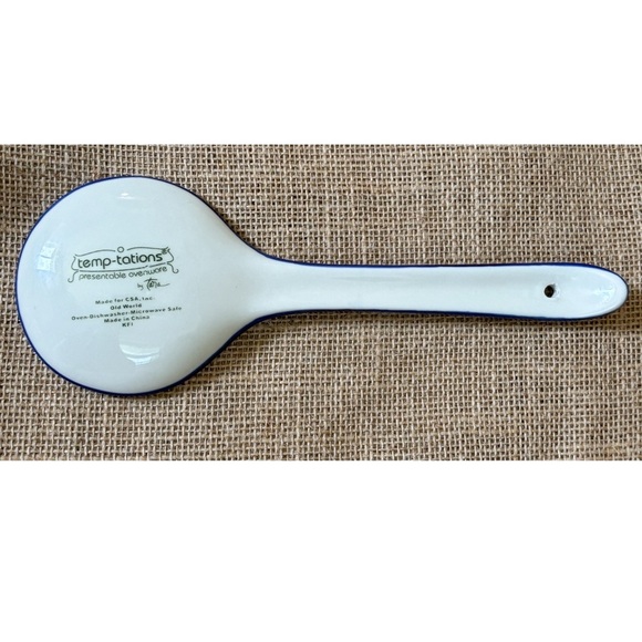Temptations Old World Ceramic Serving Spoon Blue Green Handle Folk Art Cottage - Picture 2 of 3